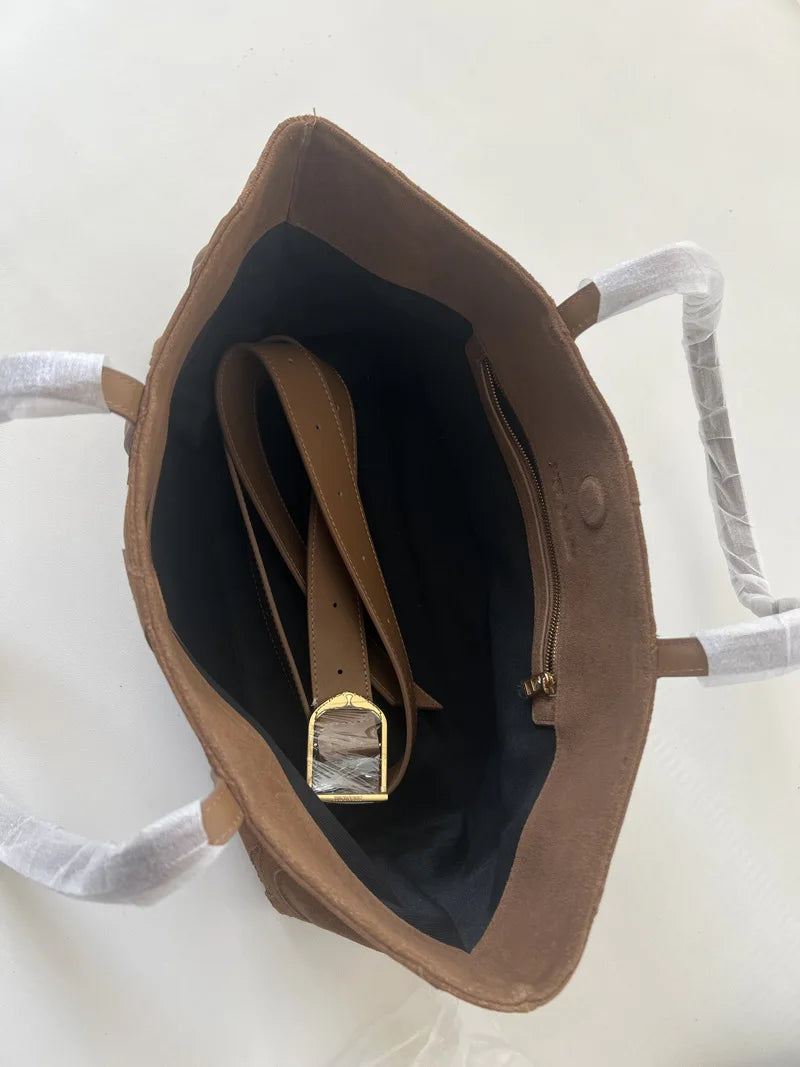 New Brown Suede Hobo Bag for Women, Studded Cowhide Large Tote Purse, Faux Suede Leather Shoulder Crossbody Handbag for Shopping