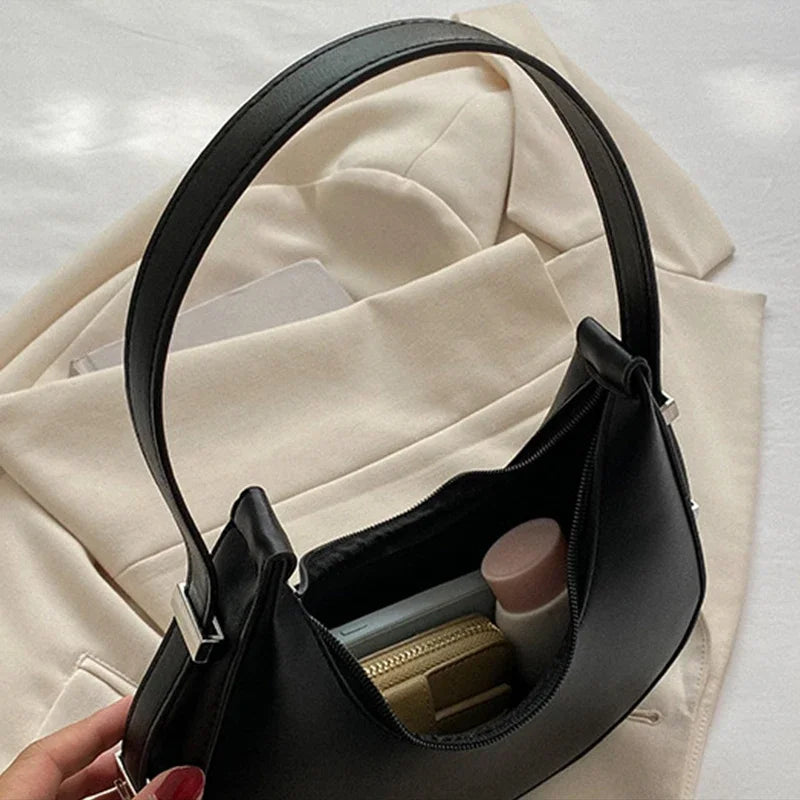 Fashion Luxury Design PU Leather Hobo Shoulder Bag Women Small Clutch Handbag Purse Female Underarm Bag Travel Totes