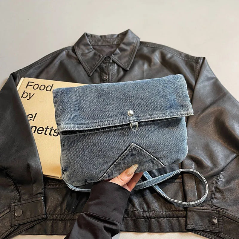 Summer Korean Style Denim Crossbody Bag Fashion Women'S Shoulder Bag Underarm Bag Small Square Bag Adjustable Shoulder Strap