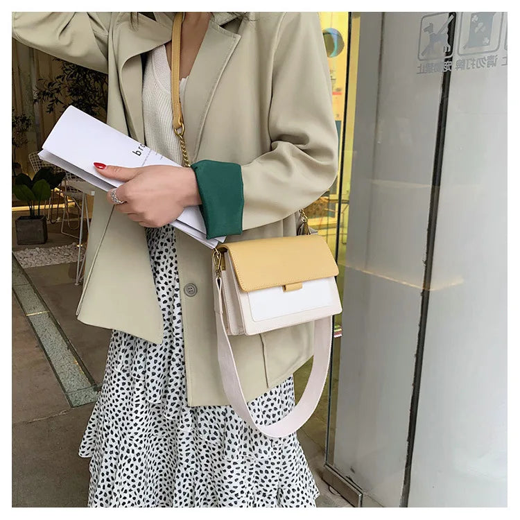 Stylish Contrast-Colour PU Crossbody Bag Versatile Shoulder Bag with Square Shape Dual Strap Design Commuting & Everyday Use