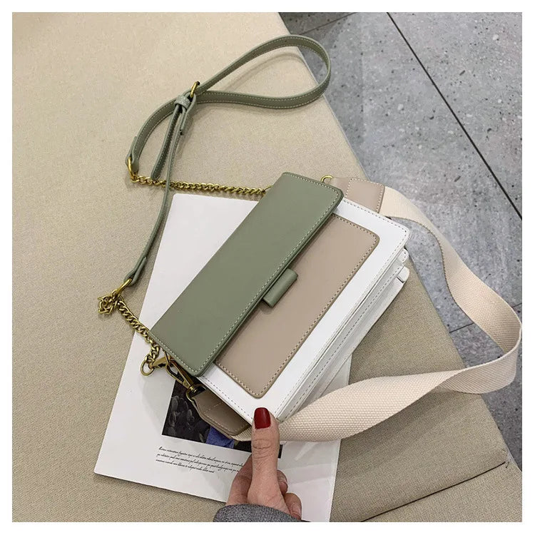 Stylish Contrast-Colour PU Crossbody Bag Versatile Shoulder Bag with Square Shape Dual Strap Design Commuting & Everyday Use