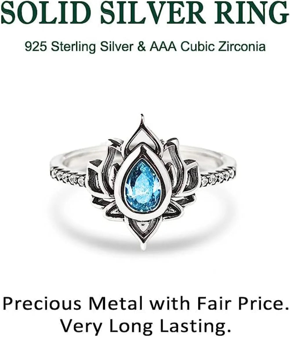 YILUOCD 925 Thai silver Adjustable Rings For Women Lotus Flower Colorful Zircon Ring Boho Female Fine Jewelry Gift
