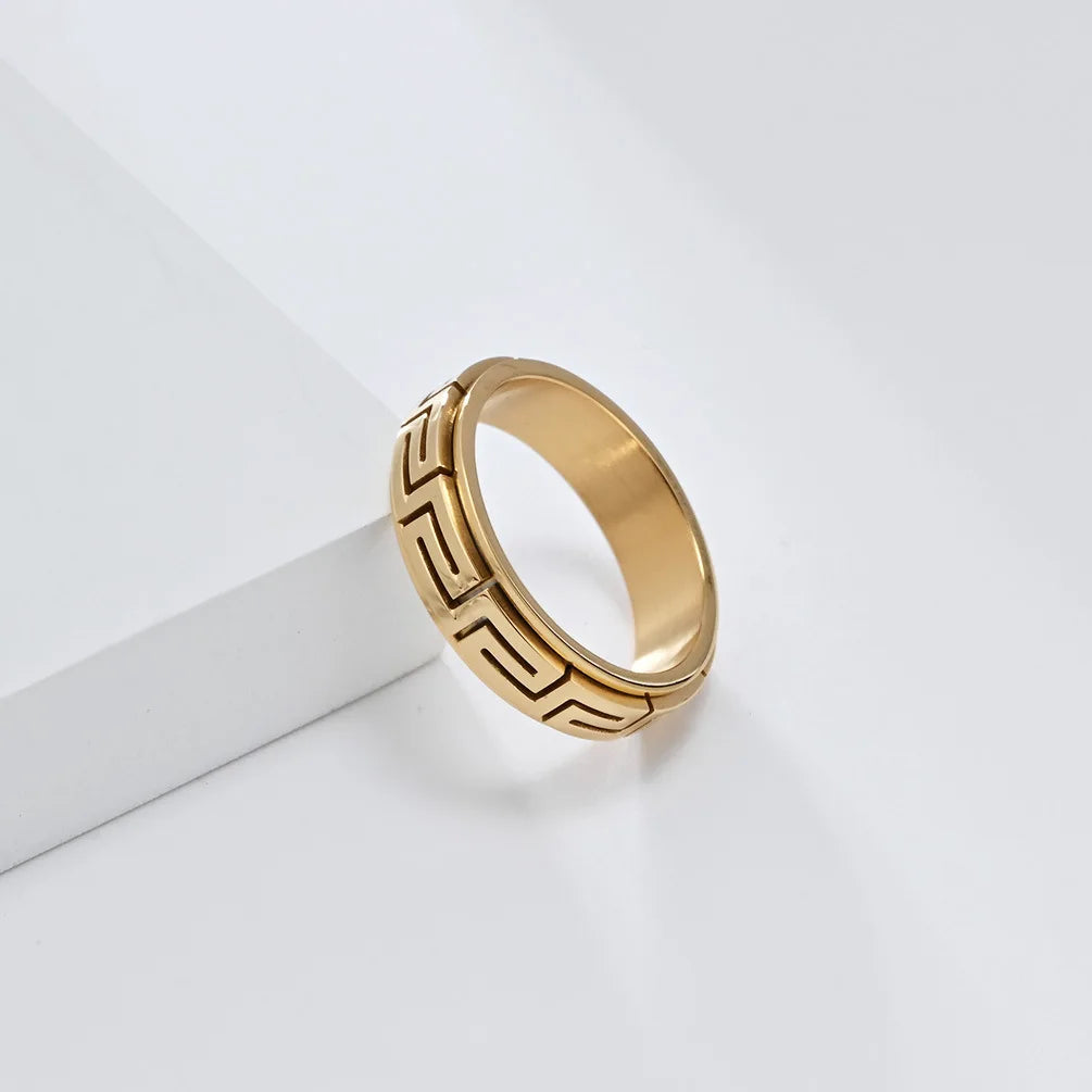 Luxury 6mm Rotatable Men Ring Unique Wedding Bands Rings Bridal Men Finger Black Titanium Stainless Steel Anxiety Relief Jewelry