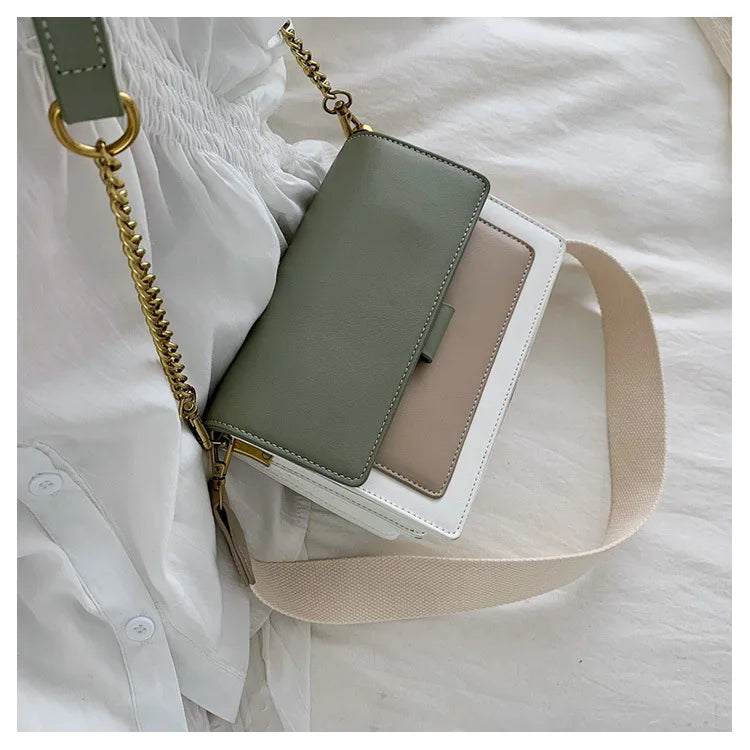 Stylish Contrast-Colour PU Crossbody Bag Versatile Shoulder Bag with Square Shape Dual Strap Design Commuting & Everyday Use