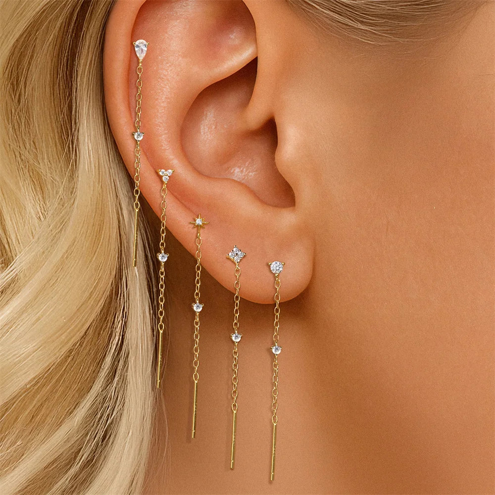 Aide 1pc 925 Sterling Silver DIY Handmake Zircon Studs For Women Flat Head Threaded Puncture Crystal Ear Bone Studs Ins Jewelry