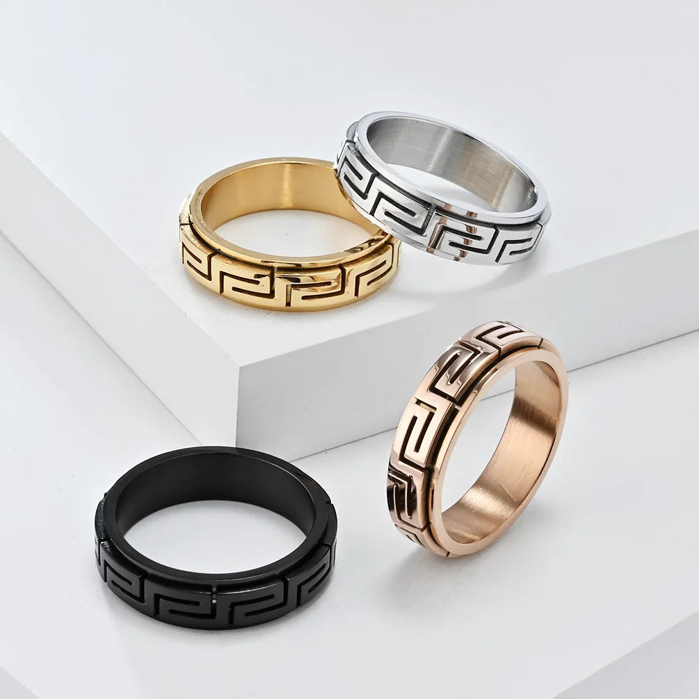 Luxury 6mm Rotatable Men Ring Unique Wedding Bands Rings Bridal Men Finger Black Titanium Stainless Steel Anxiety Relief Jewelry