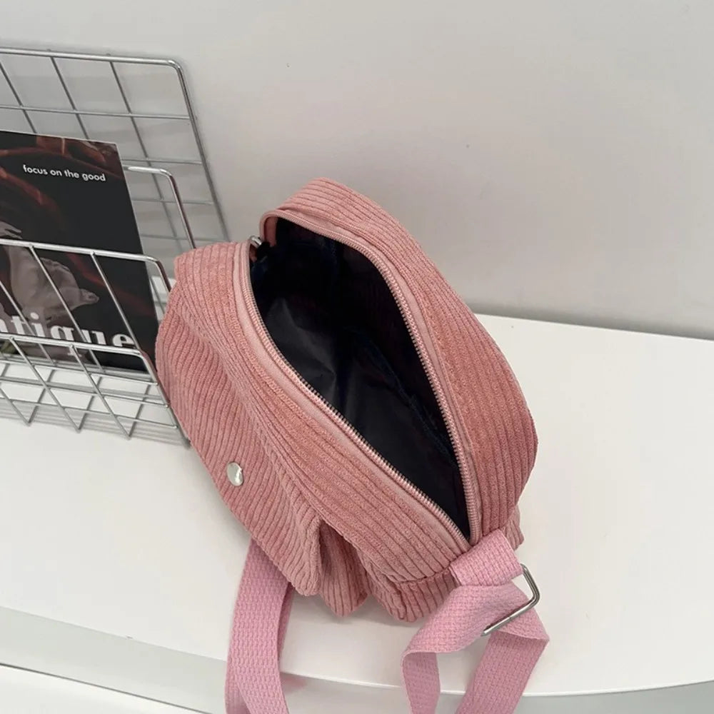 New Corduroy Striped Crossbody Bag Simple Design Solid Colour Shoulder Bags Adjustable Strap Lady's Square Bag for Casual Wear