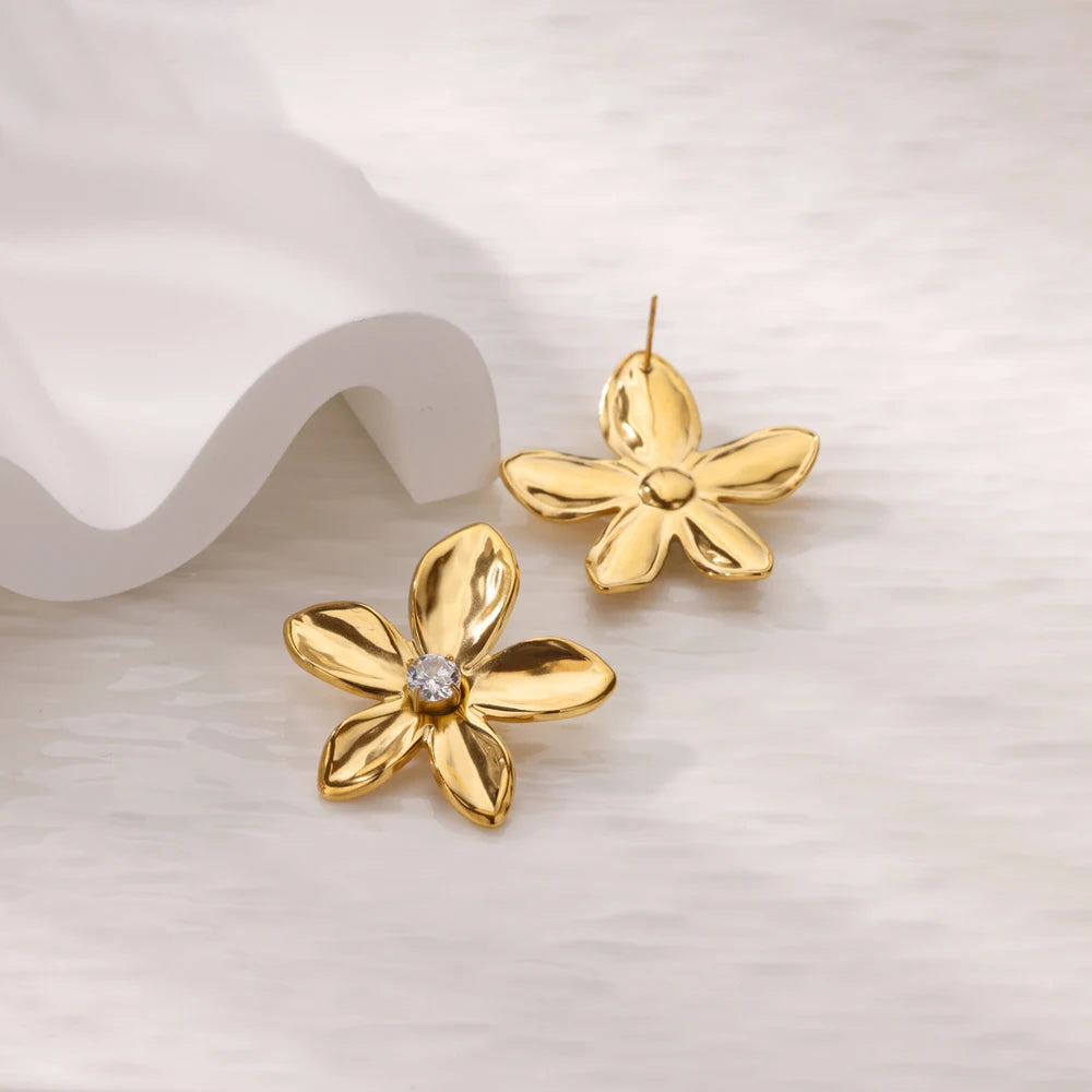 Fashion Zircon Stud Earrings for Women Gold Color Stainless Steel Earrings Trendy Luxury Wedding Jewelry Accessories aretes muje