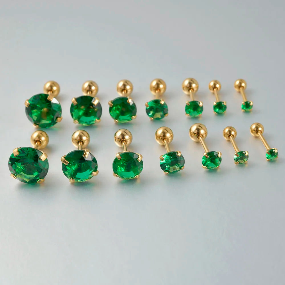 1PC Emerald green stud earrings May Birthstone studs Golden stud earrings tiny stud earrings small studs cartilage helix earring