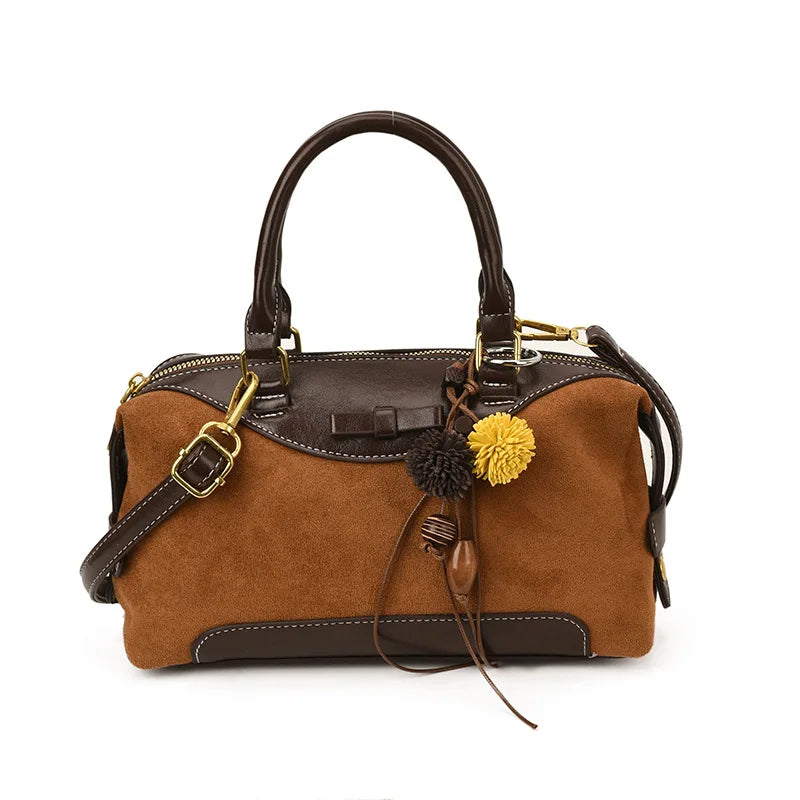 New Retro Frosted Tote Bag Boston Bag Pu Suede Women'S Shoulder Crossbody Bag Commuter Bag