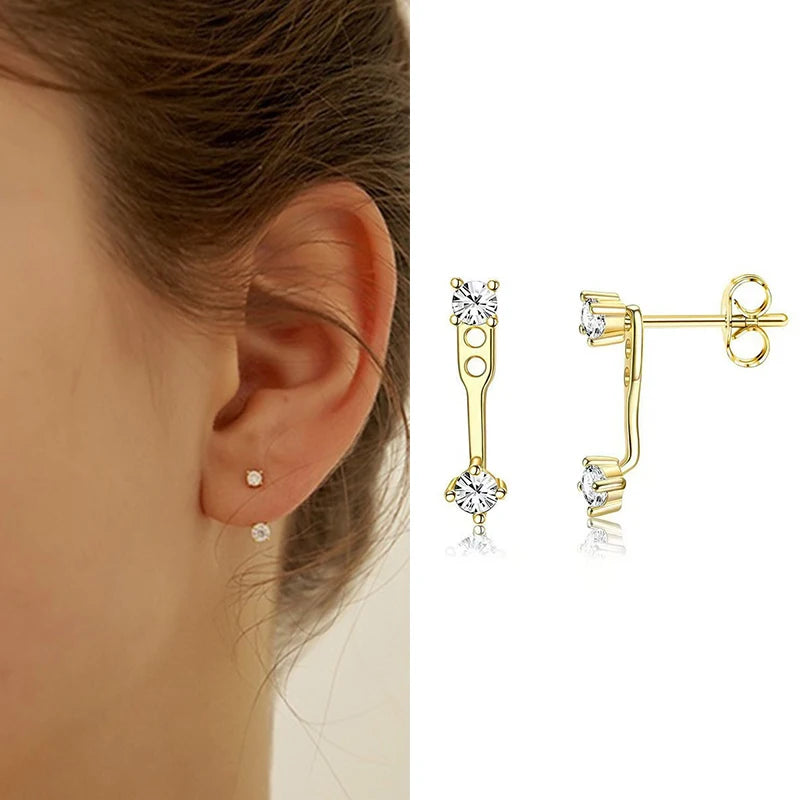Dazzling Zircon Back Hanging Earring Stud Jackets Earrings For Women Niche Design Daily Accessories  Party Wedding Jewelry Gift