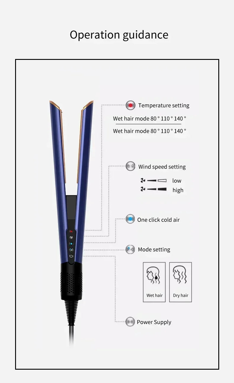 2 IN 1 Professional Hair Straightener & Hair Dryer Styling Tool Heat-Up Hair Flat Iron Negative Ion Iron Long-Lasting airstrait