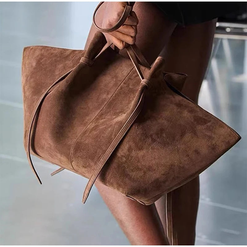 Luxury Faux Suede Women's Tote Bag Large Capacity Shoulder Bag Designer Handbag Wing-shaped Storage Bag Chic Frosted Shoppingbag