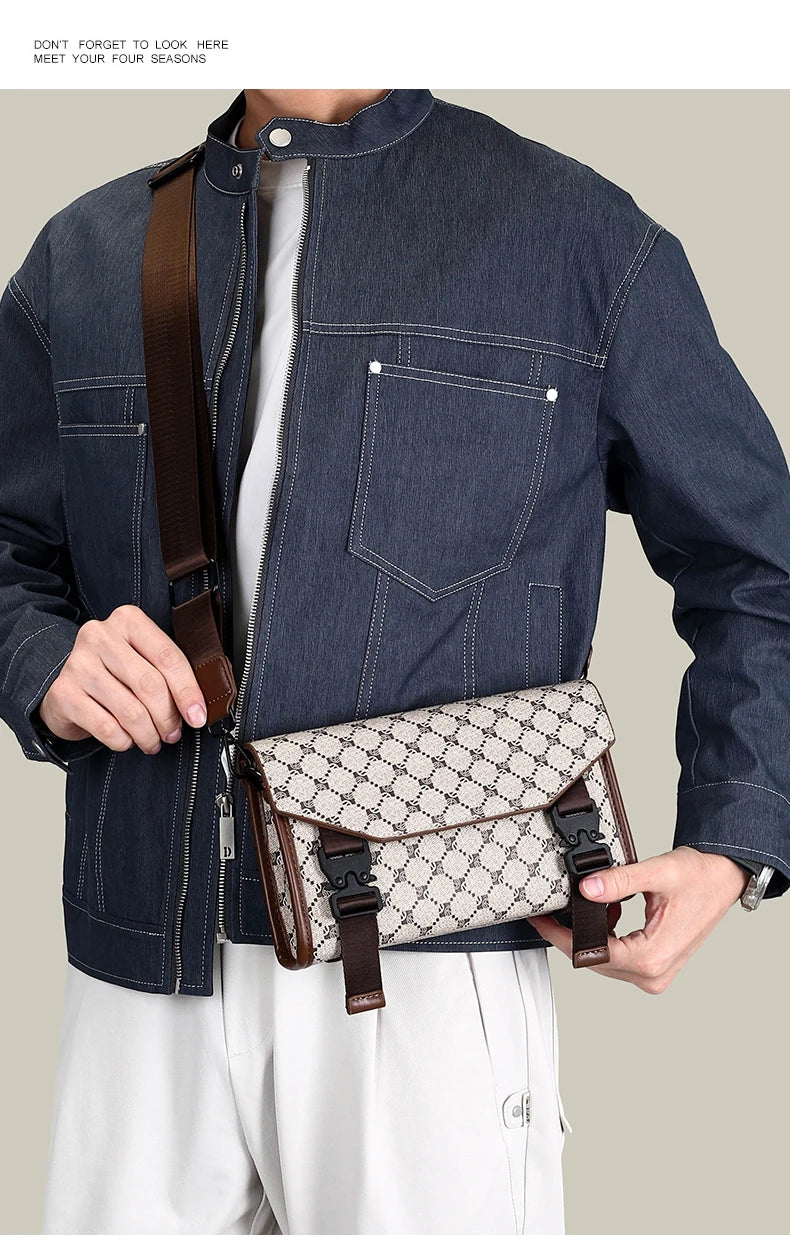 2026 New Design Shoulder Bag Men Crossbody Bag Fashion Business PU Leather Shoulder Bag Male Mobile Phone Bag Purses Handbags