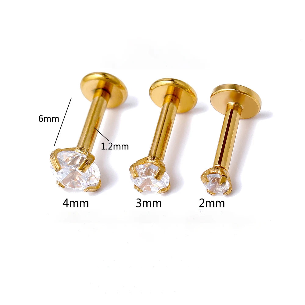2PCS Stainless Steel 2/3/4/5mm Zircon Sparkling Stud Earrings for Women Girl Minimalism Labret Lip Tragus Helix Piercing Jewelry