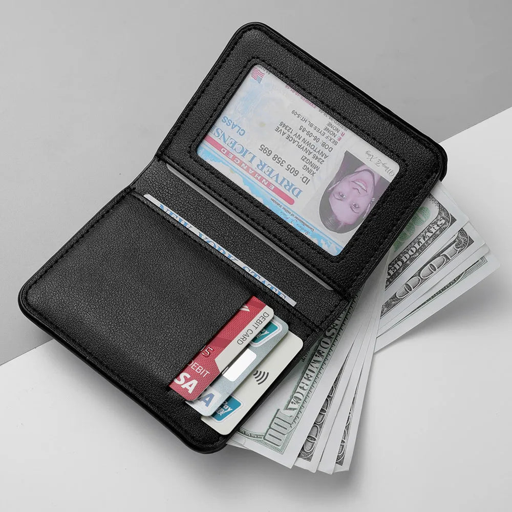 Minimalist PU Leather Retro Men's Wallet Black Coffee Ultra Thin Multiple Pockets Soft Two-Fold ID Card Holder Credit Card 2026