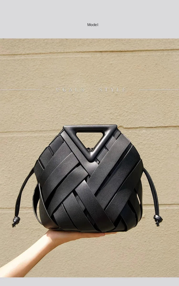 High Quality Women Handbag Textured Woven Handmade Bucket Bag Luxury Clutch Purse Large Capacity Female Shoulder Messenger Bag