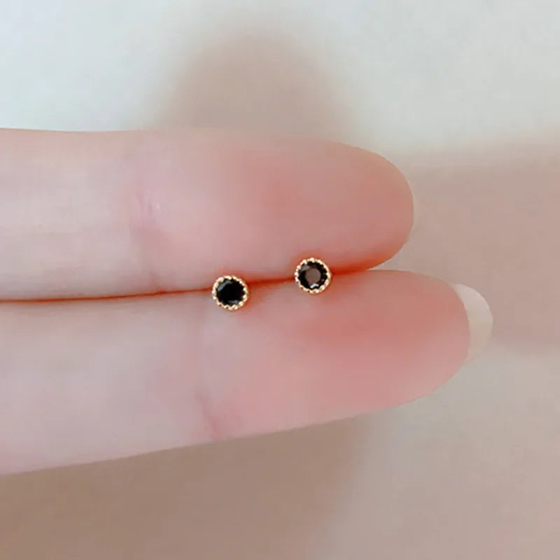 925 Sterling Silver Jewelry Black Square Round Zircon Geomatric Stud Earrings for Women Wedding Party Jewelry For Girls Gift