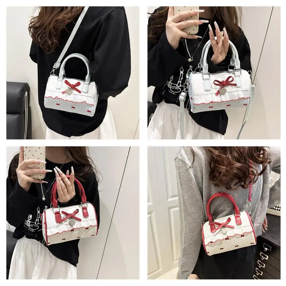 Sweet Style Square Crossbody Bag Waterproof Zipper Bow Design Small Bowling Bag for Party Daily Use Cute Shoulder Purse