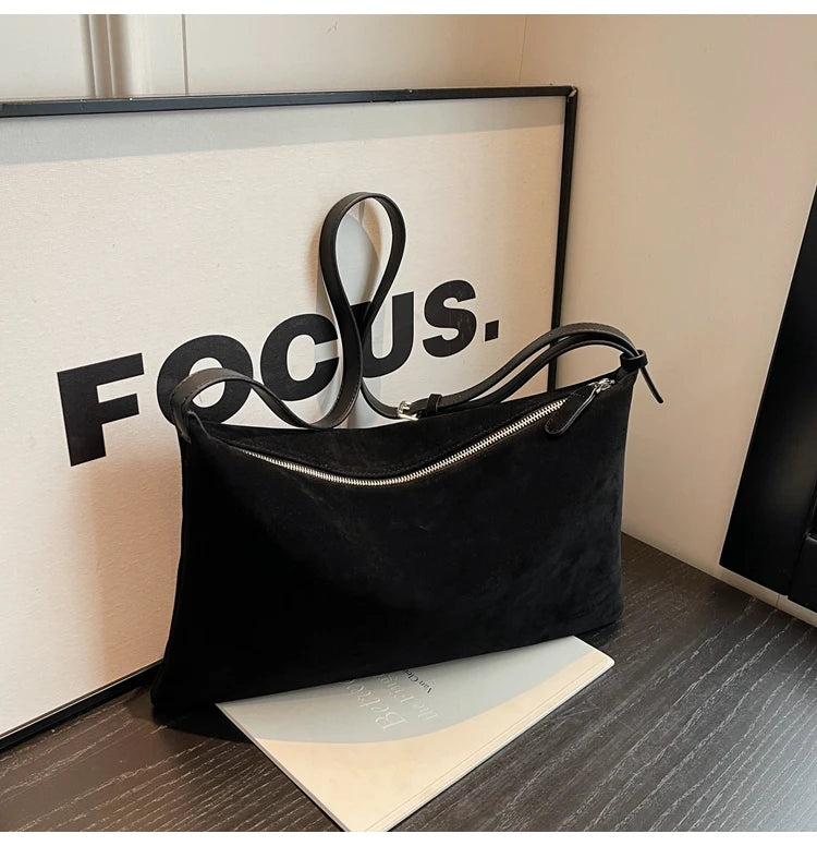 Vintage Suede Tote Bag For Women Autumn Winter New Large Capacity Commute Shoulder Crossbody Bags Fashion Trend Underarm Bags