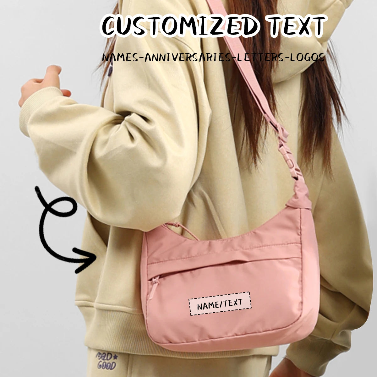 Logo Customized Crossbody Bag for Women 2026 New Fashion Canvas Small Bag Nylon Cloth Student Shoulder Bag Lightweight Spring and Summer Mom Bag Personalized DIY