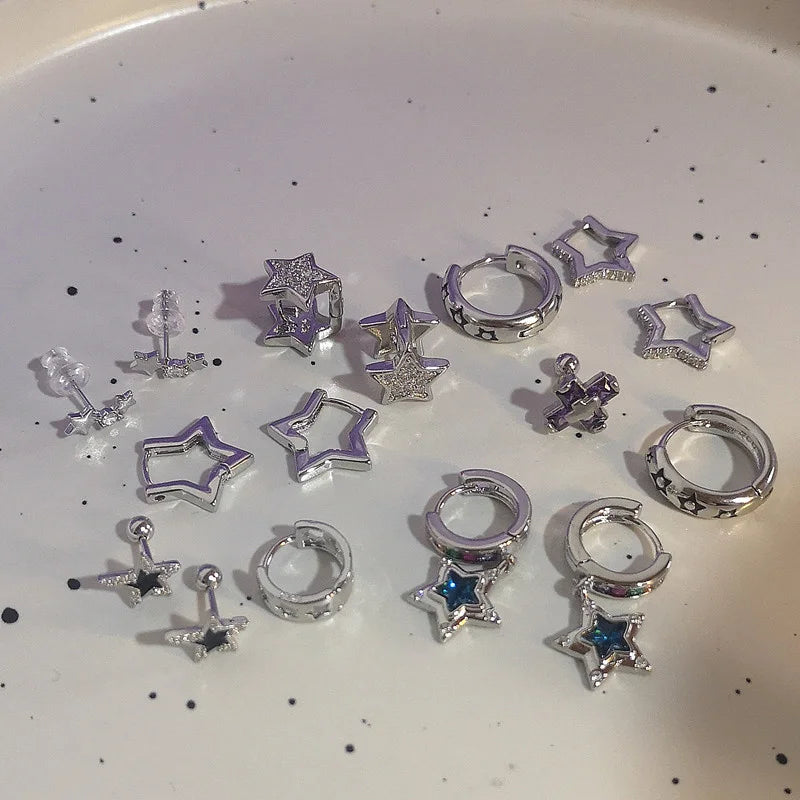 New Trendy Star Zirconia Stud Earrings for Women Girls Hiphop Punk Cool Star Hoop Earrings Party Jewelry Gift