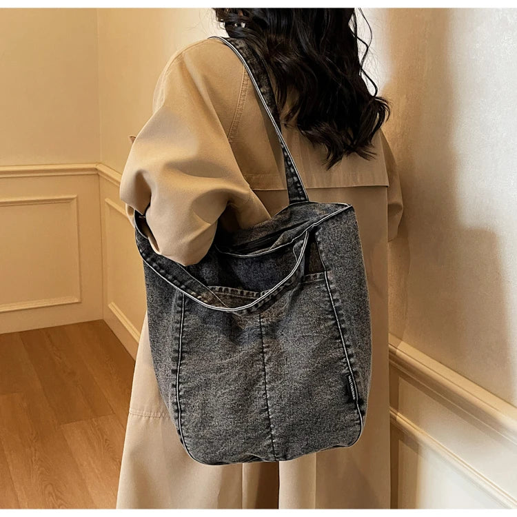 Casual Denim Shoulder Bag for Women Minimalist Daily Commute Crossbody Bag with Interior Zipper Pocket  Simple & Cool Design