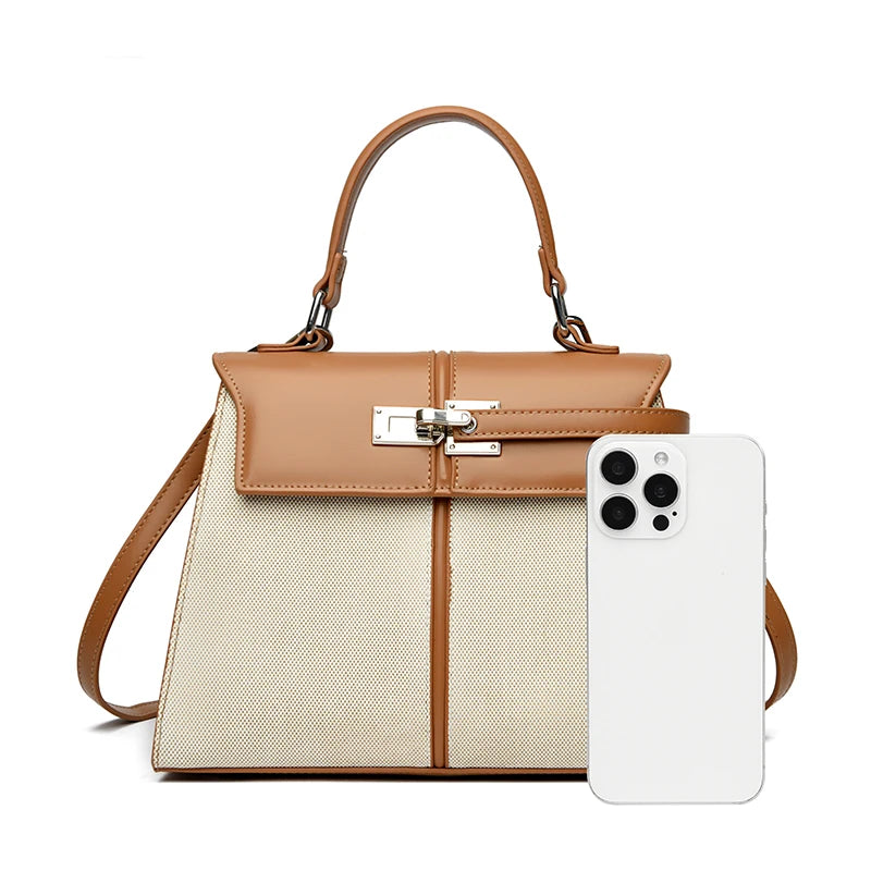 Luxury High-end Brand Handbag For Women Canvas Stitching Leather Silver Button Tote Bag Jw Large Capacity Banquet Shoulder Purse