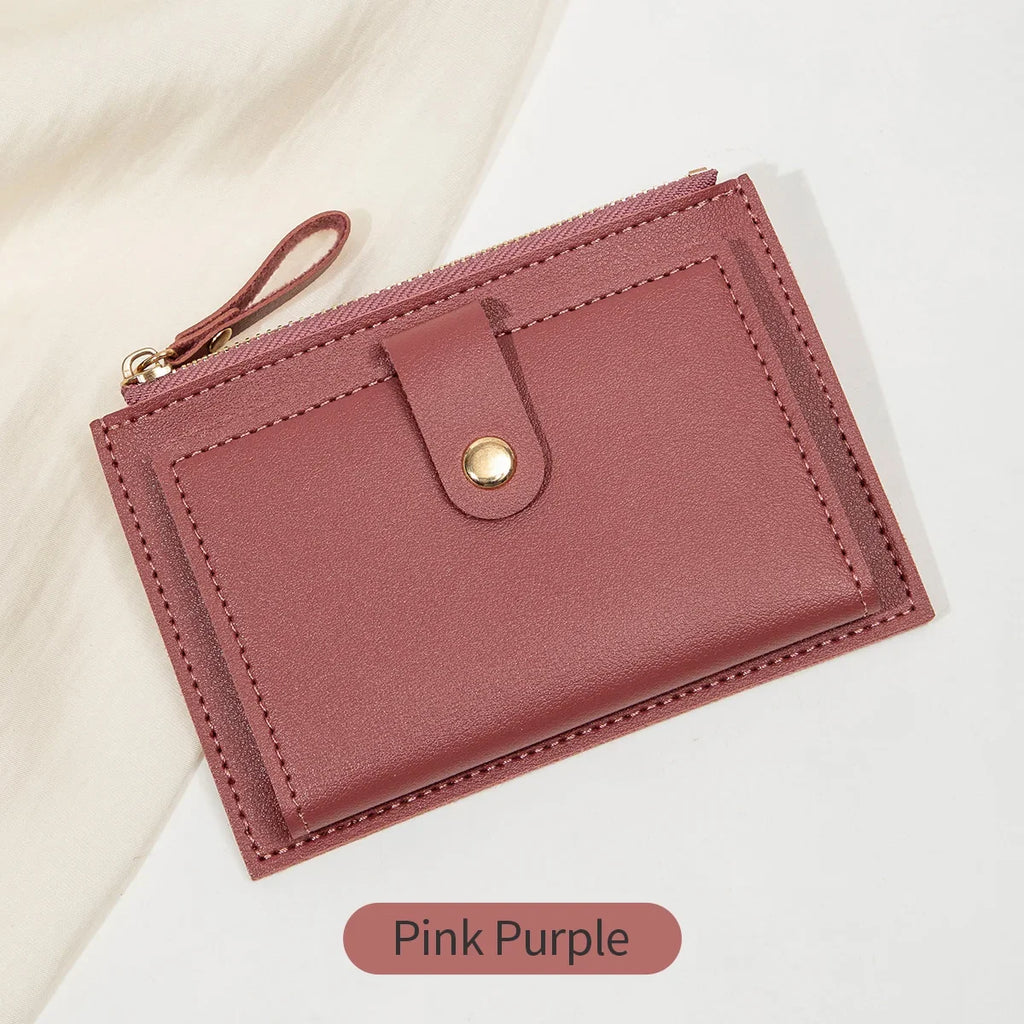 Minimalist and fashionable women's short card bag, ultra-thin mini PU leather zero wallet, women's credit card holder wallet