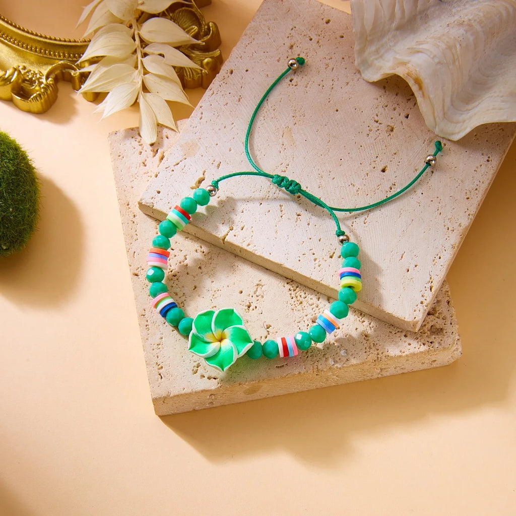 Crystal Beads Soft Polymer Clay Flower Bracelets For Women Men Bohemian Resin Floral Handmade Woven Bangles Summer Party Jewelry