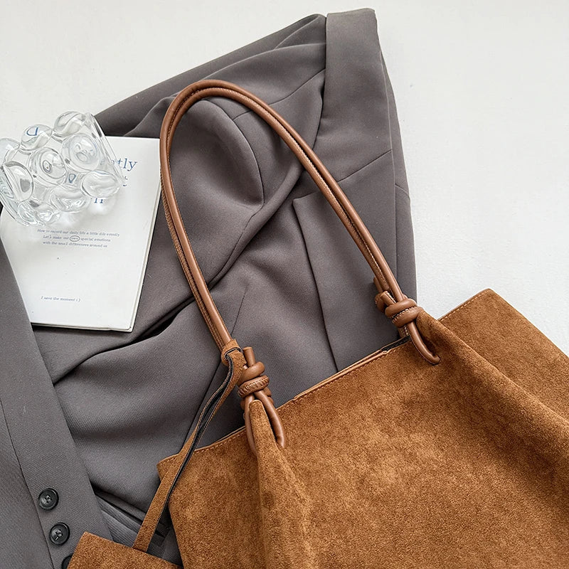 LEFTSIDE Luxury Faux Suede Tote Bag 2025 Winter Auturm Casual New Shoulder Bag Young Women's Underarm Bag Handbags and Purses