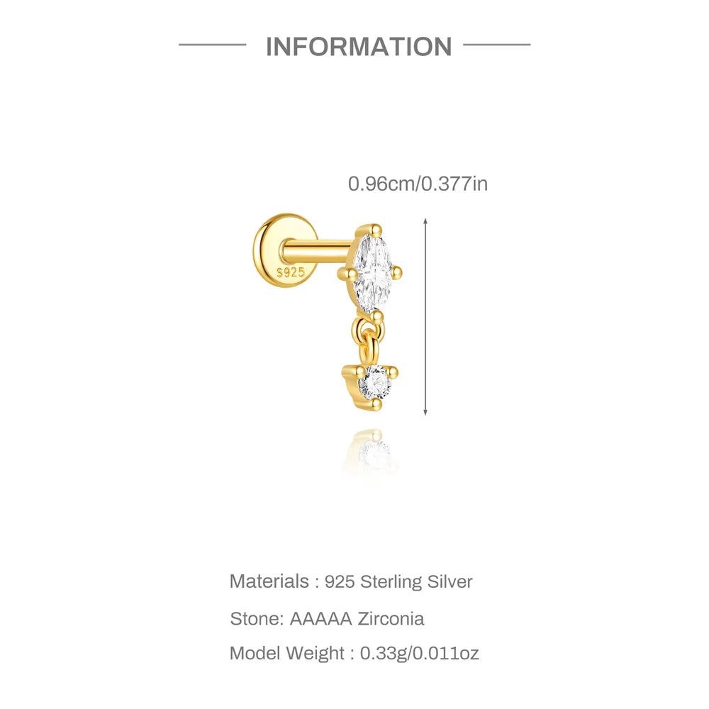 Aide 1pc 925 Sterling Silver DIY Handmake Zircon Studs For Women Flat Head Threaded Puncture Crystal Ear Bone Studs Ins Jewelry