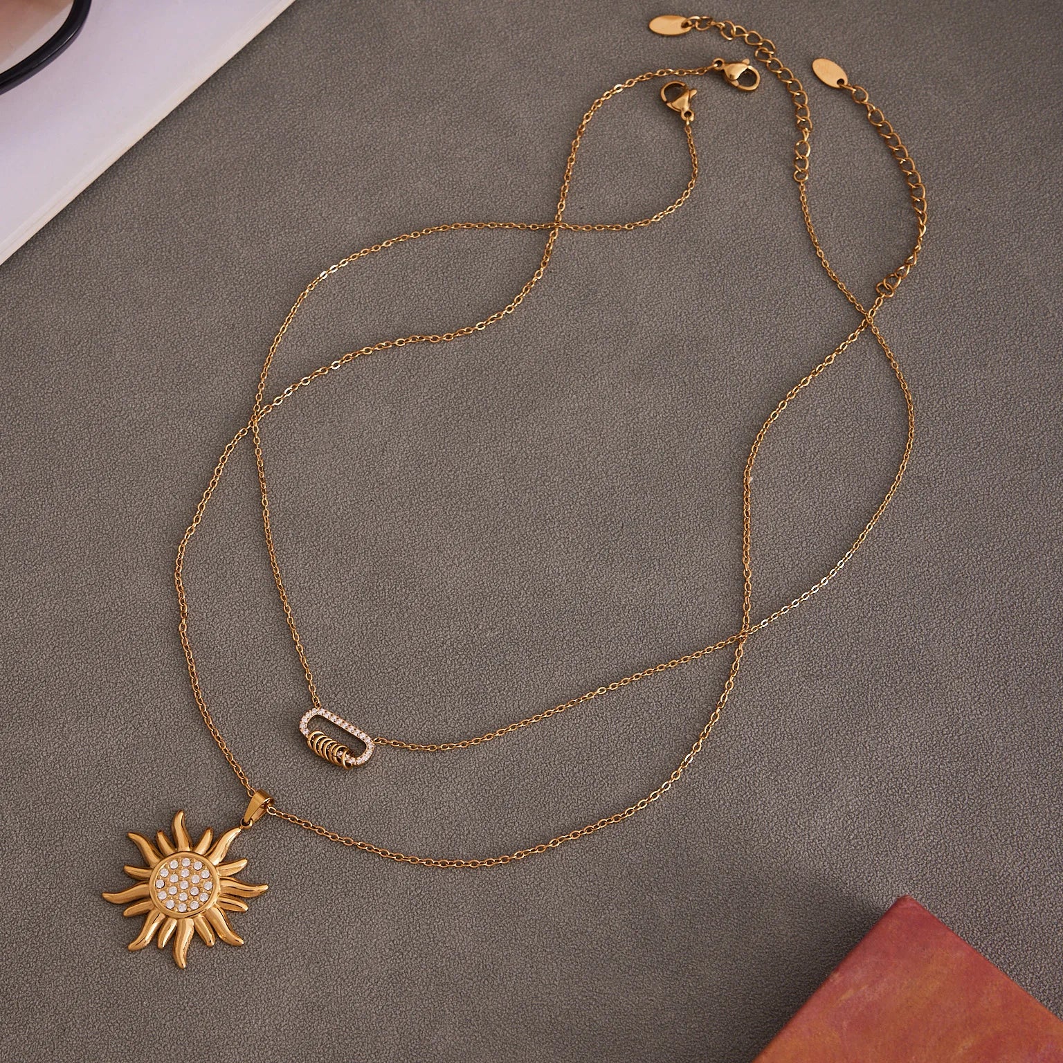 Liora Delicate Zircon Sun Oval Pendant Stainless Steel Chain Necklaces For Women Wedding Charm Neck Drop Choker Women Jewelry