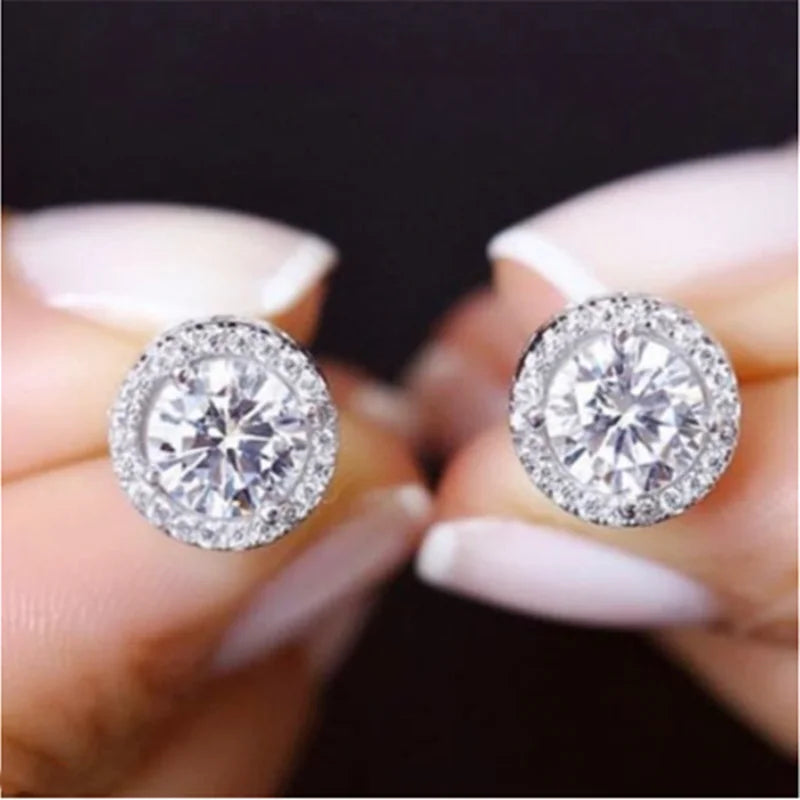Fashion Women's Round Zircon Studs Earrings Wedding Jewelry Luxury Earrings for Women Birthday Party Anniversary Gift Wholesale