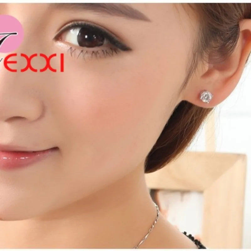Beautiful Crystal Stud Earrings For lovely Women Female Pretty Gifts 100% 925 Sterling Silver Cubic Zirconia Hot Selling