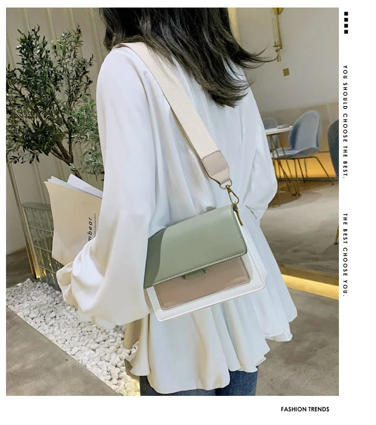 Stylish Contrast-Colour PU Crossbody Bag Versatile Shoulder Bag with Square Shape Dual Strap Design Commuting & Everyday Use