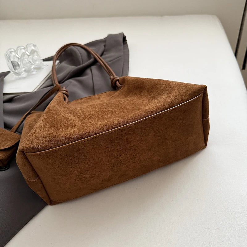 LEFTSIDE Luxury Faux Suede Tote Bag 2025 Winter Auturm Casual New Shoulder Bag Young Women's Underarm Bag Handbags and Purses