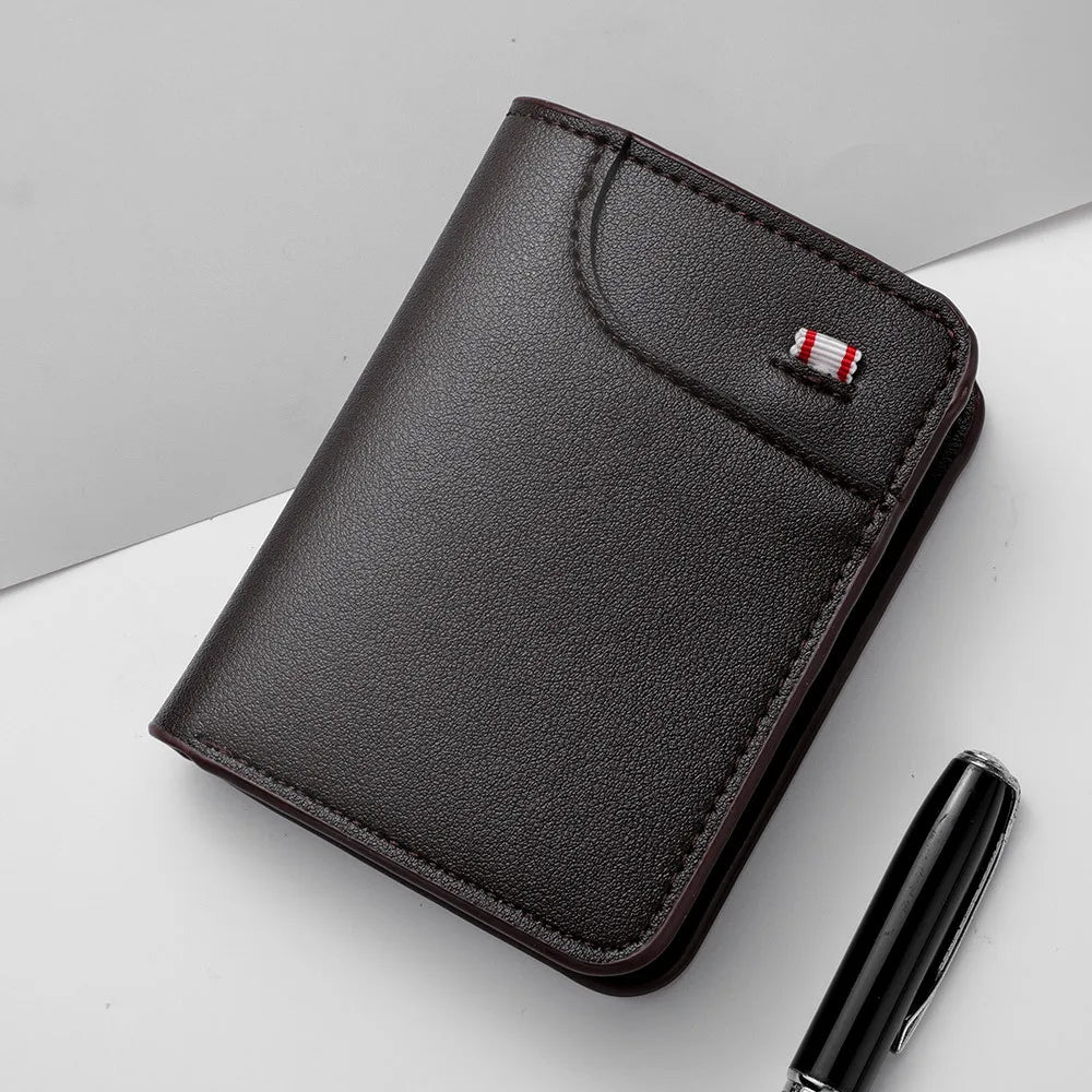 Minimalist PU Leather Retro Men's Wallet Black Coffee Ultra Thin Multiple Pockets Soft Two-Fold ID Card Holder Credit Card 2026