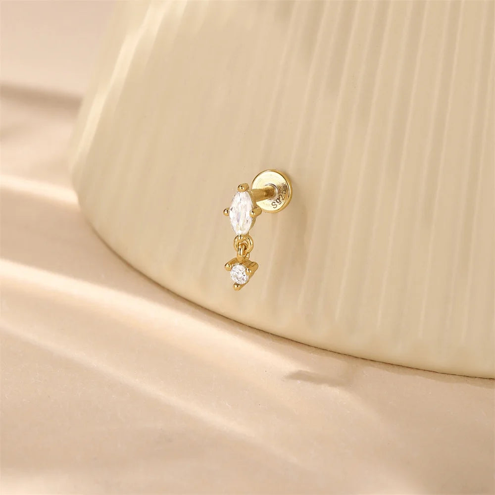 Aide 1pc 925 Sterling Silver DIY Handmake Zircon Studs For Women Flat Head Threaded Puncture Crystal Ear Bone Studs Ins Jewelry