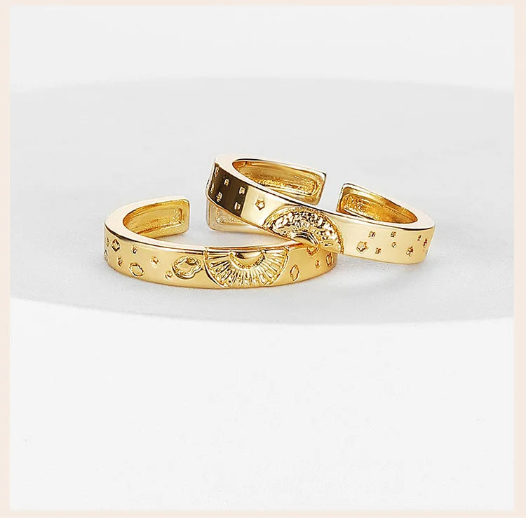 Adjustable Sun and Moon Couple Promise Ring, Boyfriend Girlfriend Matching Band, Price for Pair