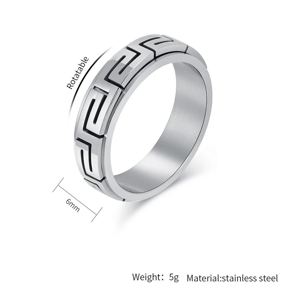 Luxury 6mm Rotatable Men Ring Unique Wedding Bands Rings Bridal Men Finger Black Titanium Stainless Steel Anxiety Relief Jewelry