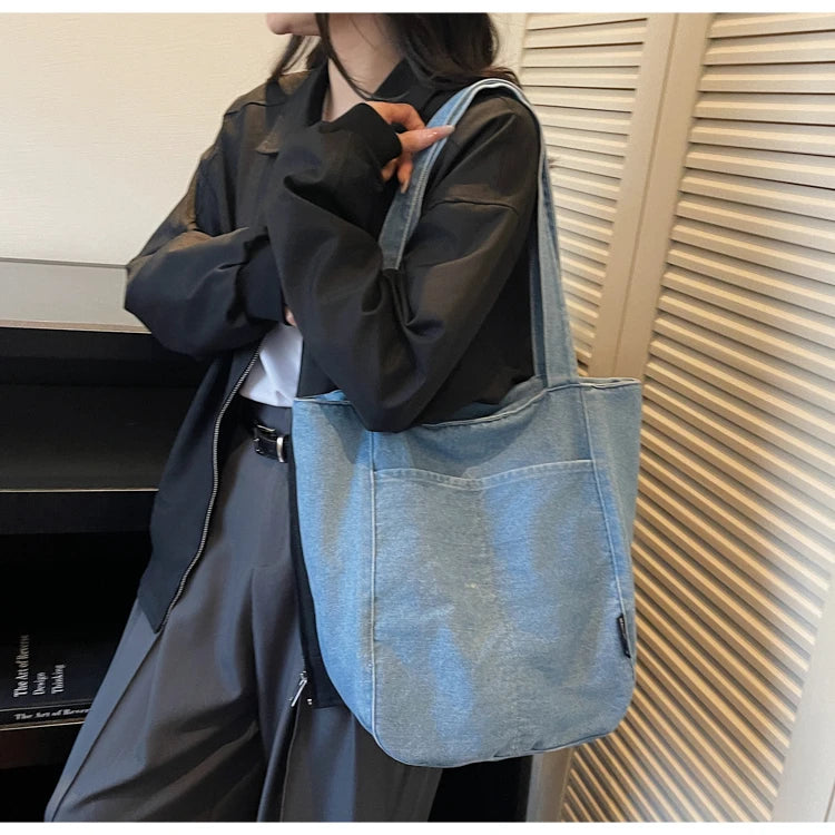 Casual Denim Shoulder Bag for Women Minimalist Daily Commute Crossbody Bag with Interior Zipper Pocket  Simple & Cool Design