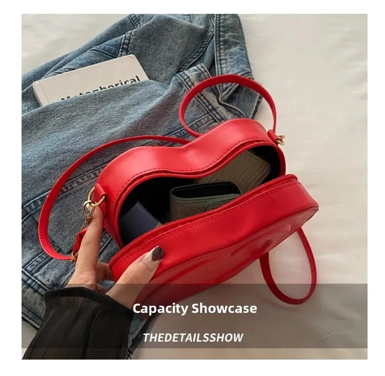Fashion Heart Shape Crossbody Bags for Women Niche Design Solid Color Ladies Shoulder Bag Lightweight Female Love Handbags