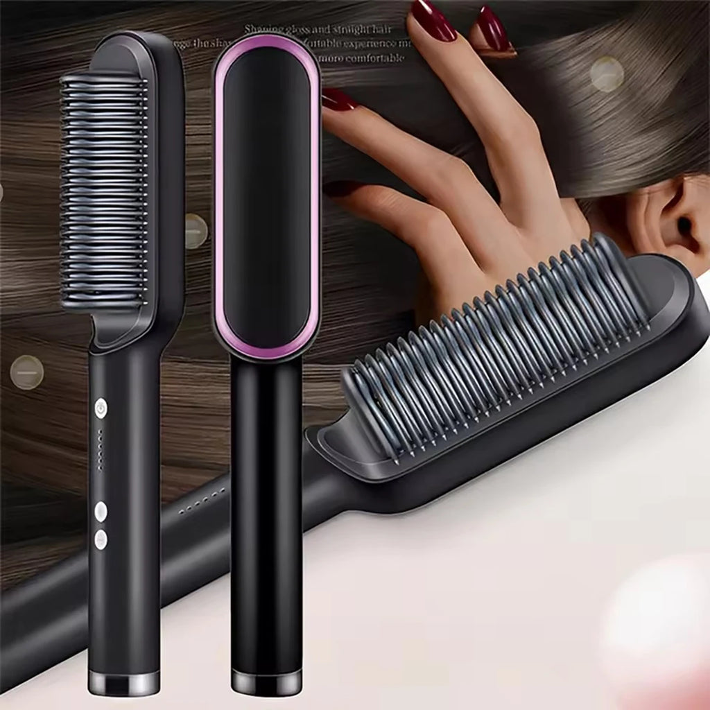 1pc Professional 2-in-1 Hair Straightening Brush - Wet & Dry Use, Versatile Styling Tool for Straightening and Curling