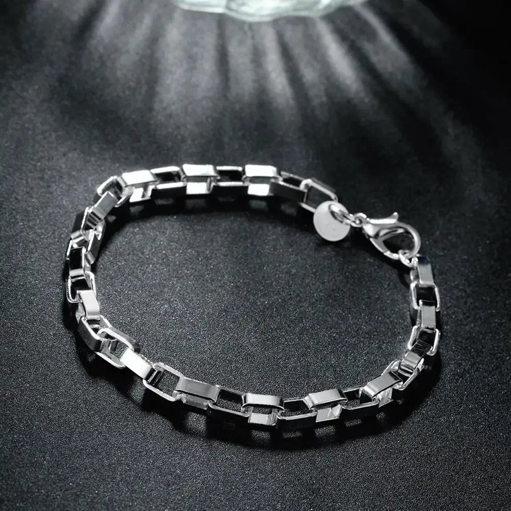 925 sterling Silver classic 5MM long box Chain Bracelets necklace Jewelry set for men Fashion Party wedding accessories Gifts
