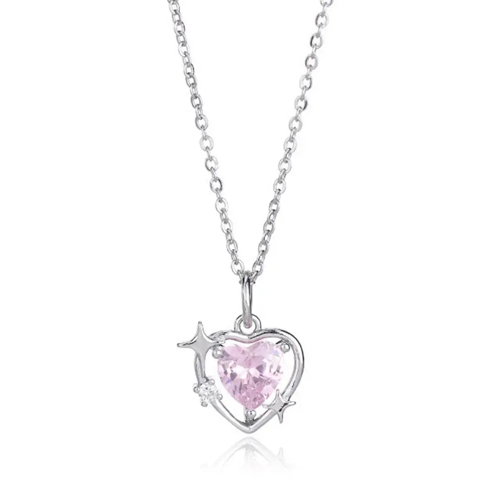 New Fashion Trendy Crystal Pink Zircon Heart Pendant Necklace For Women Girl Elegant and Sweet Punk Party Jewelry