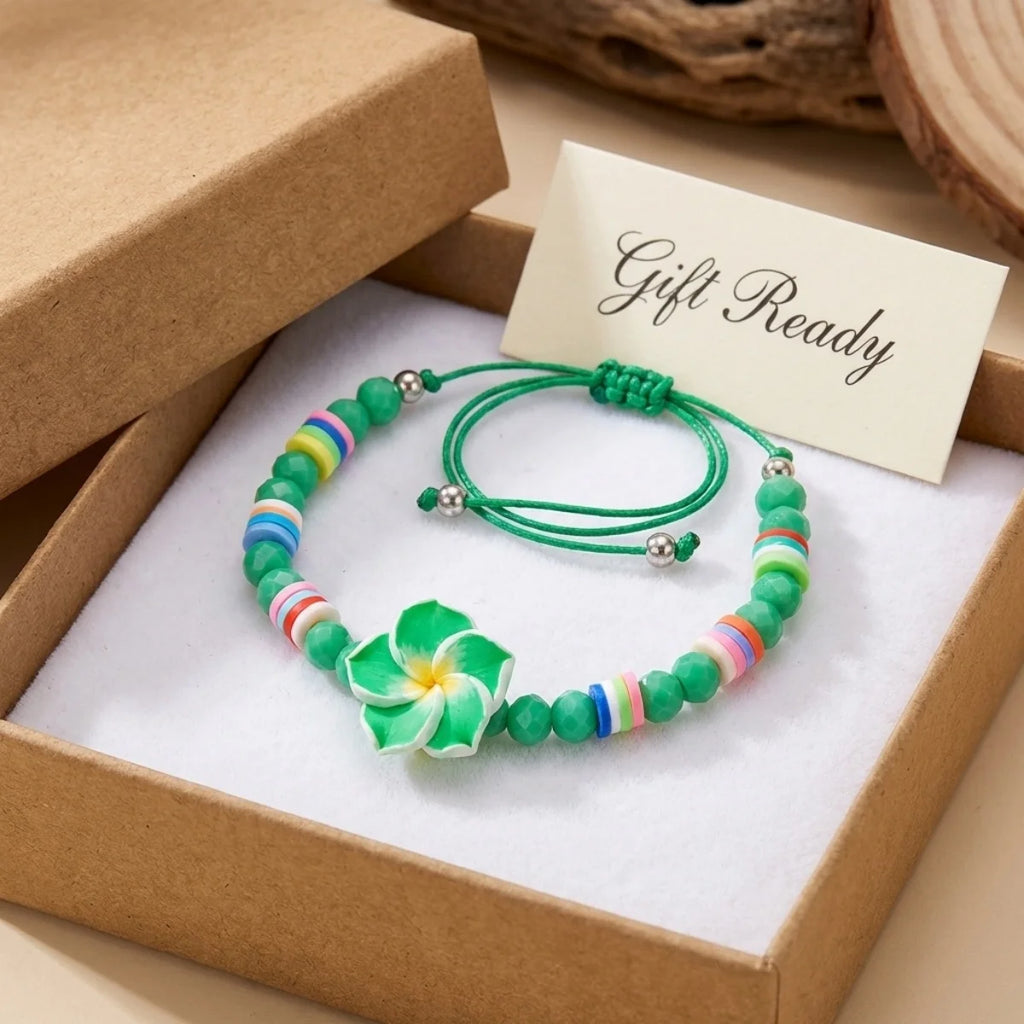 Crystal Beads Soft Polymer Clay Flower Bracelets For Women Men Bohemian Resin Floral Handmade Woven Bangles Summer Party Jewelry