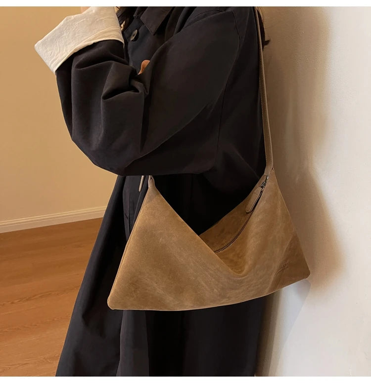 Vintage Suede Tote Bag For Women Autumn Winter New Large Capacity Commute Shoulder Crossbody Bags Fashion Trend Underarm Bags
