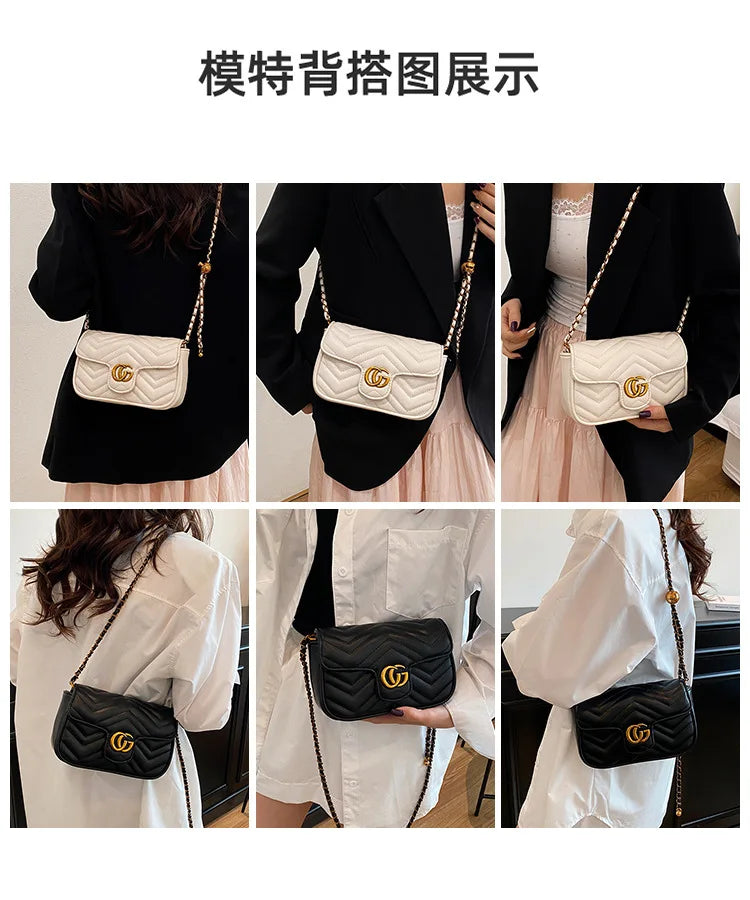 Fashion Design Women's Small Square Stylish Handbag Luxury Chain Crossbody Shoulder Handbags Luxury Embroidered Check Square Bag