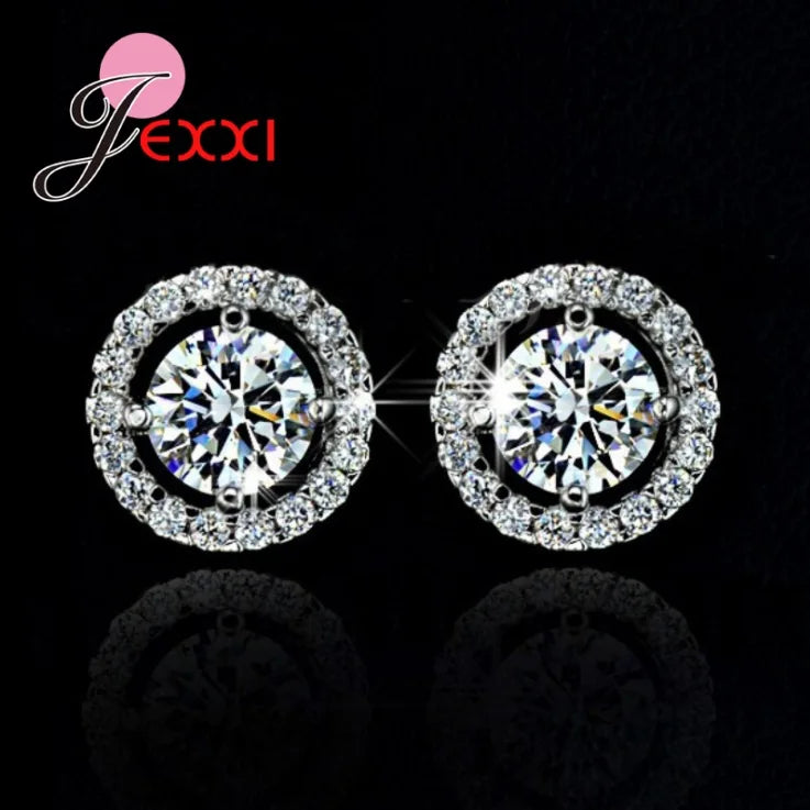 Classic 925 Sterling Silver Round AAA Zircon Stud Earrings Party Gift Crystal Earings Fashion Jewelry For Women Oorbellen